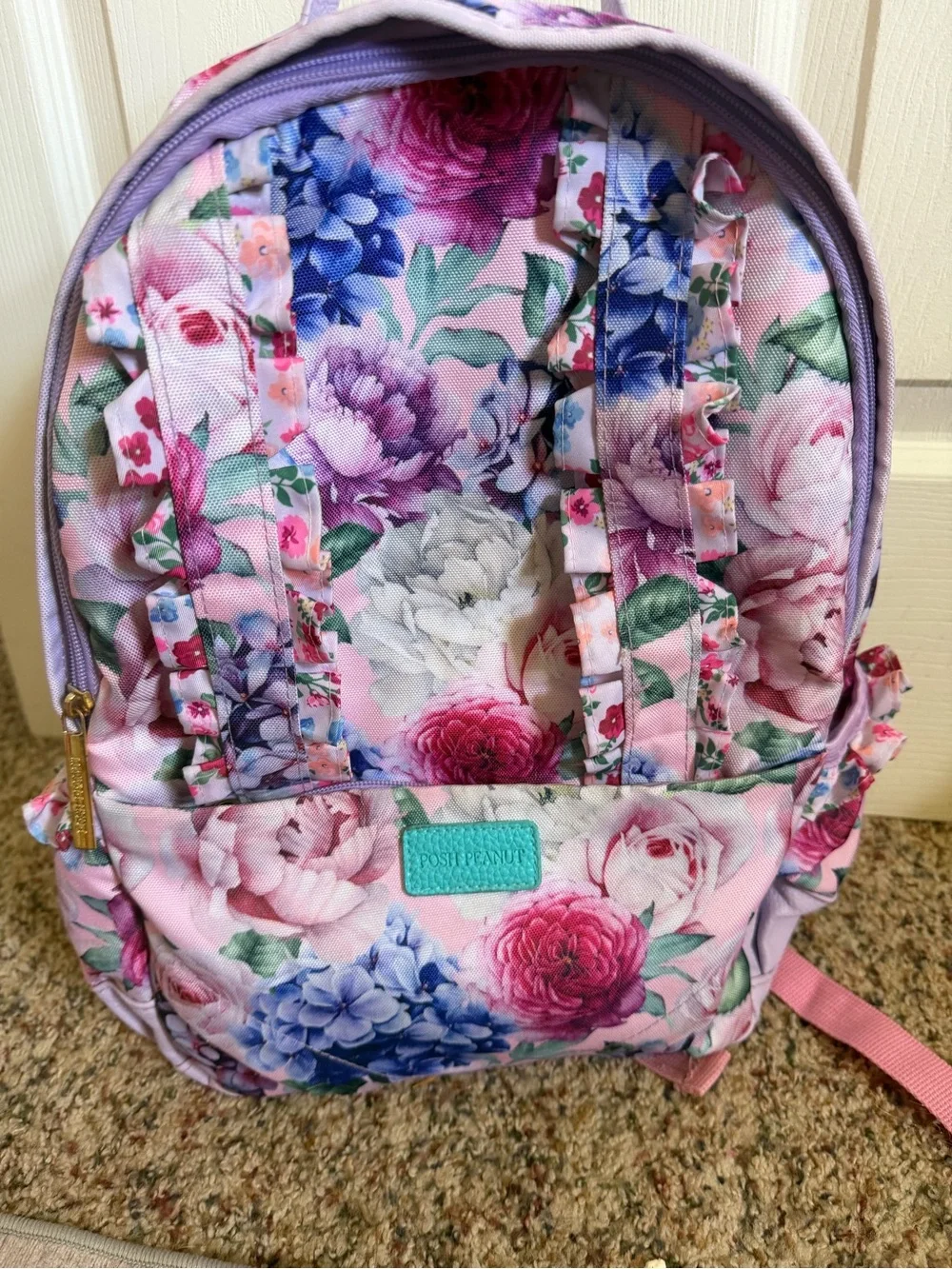 Posh Peanut Pink Floral Ruffle Kids Backpack